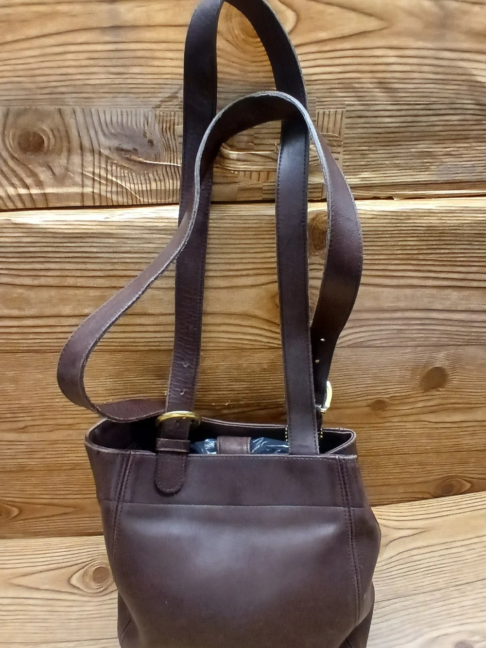 Coach Dark Brown Leather Messenger Tote with Adjustable Straps